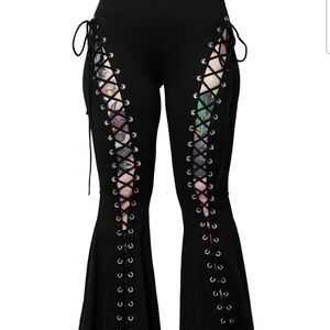 Elegant Black Lace-Up Flare Pants